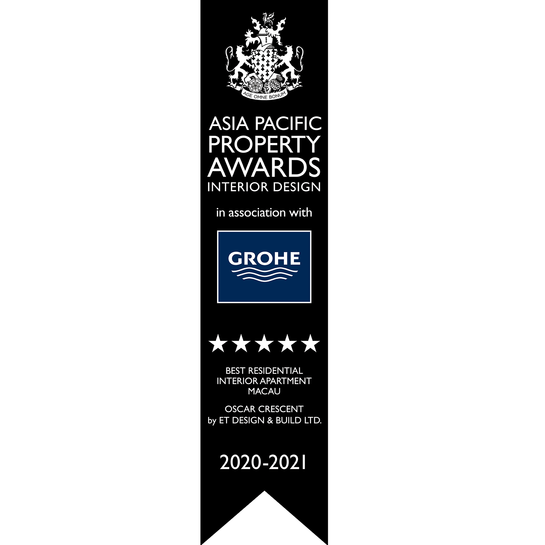 Asia Pacific Property Awards 2020-2021 Winners - Best (5 Stars) Residential Interior Apartment  category for Macau - Oscar Crescent